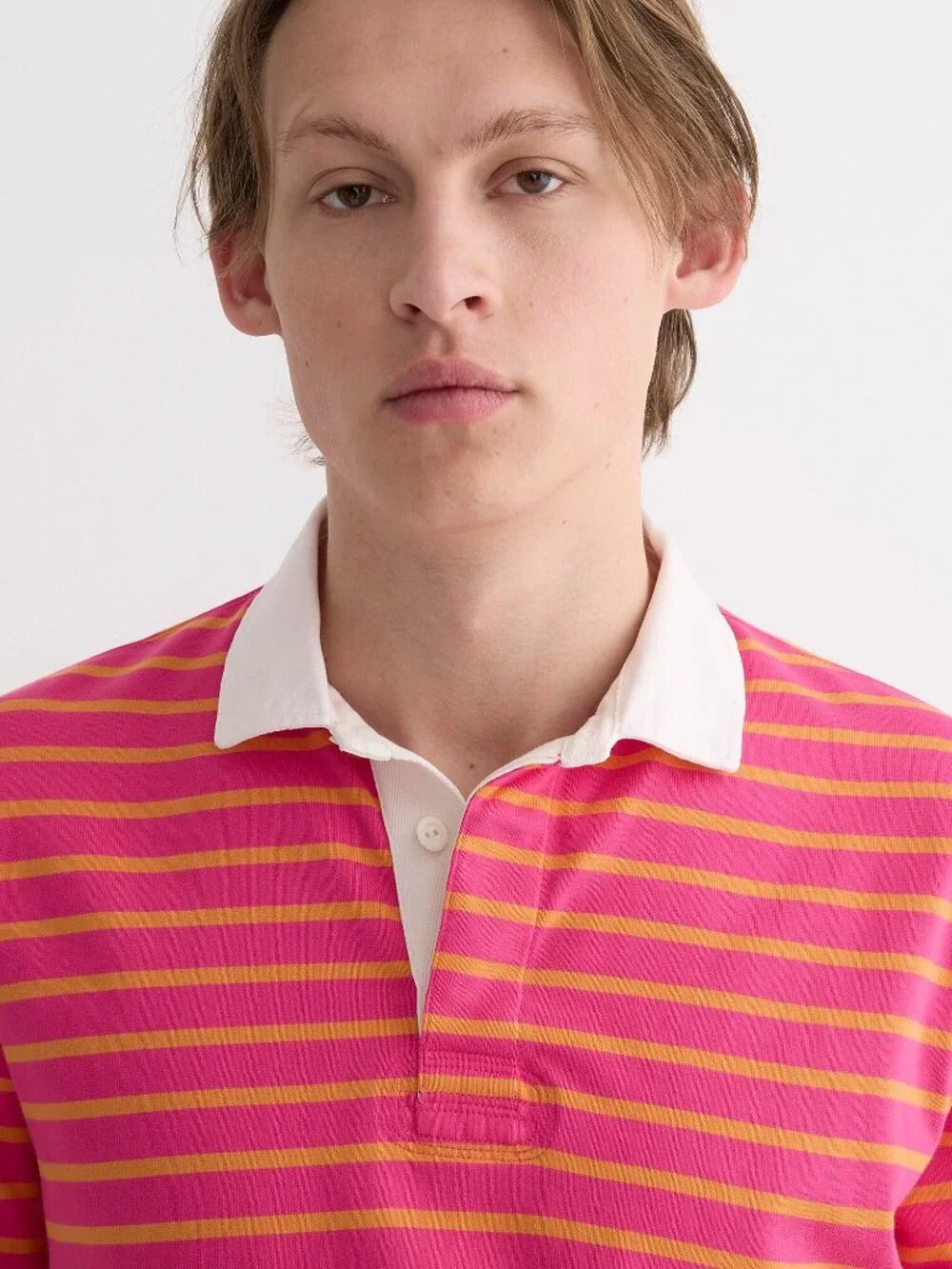 NWT J. Crew Mens Size Large Pink Gold Short Sleeve Rugby Shirt in Stripe NEW